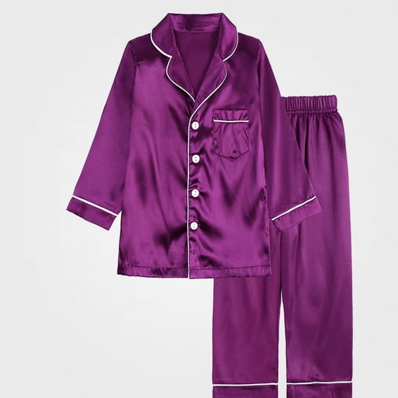 Crunowin Boys And Girls Outfit Sets Soft Silk-Look Long Sleeve Round Neck Top and Elastic Waist Long Pants Breathable Sleepwear Purple Size 7