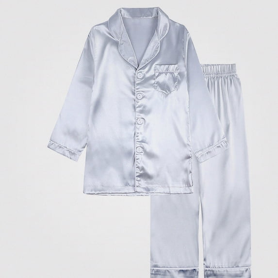 Crunowin Boys And Girls Outfit Sets Soft Silk-Look Long Sleeve Round Neck Top and Elastic Waist Long Pants Breathable Sleepwear Silver Size 5T