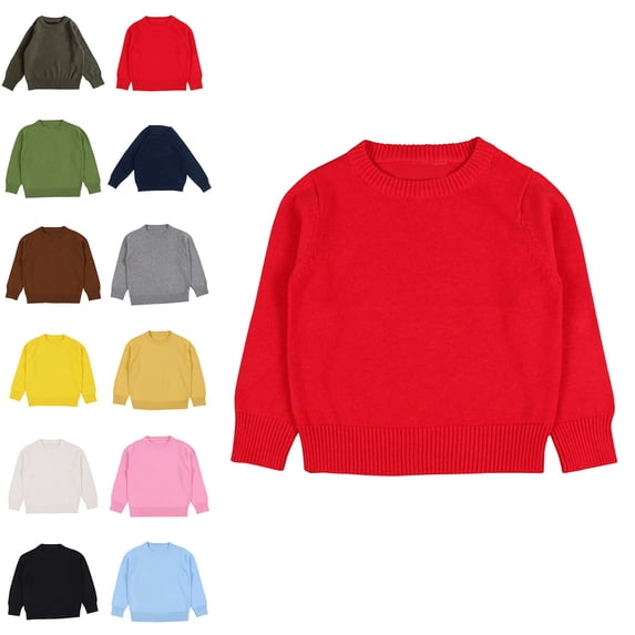 Crunowin Boys And Girls Pullover Cotton Sweater Everyday Lightweight Candy Color Kids Layering Tops Pink Size 2T