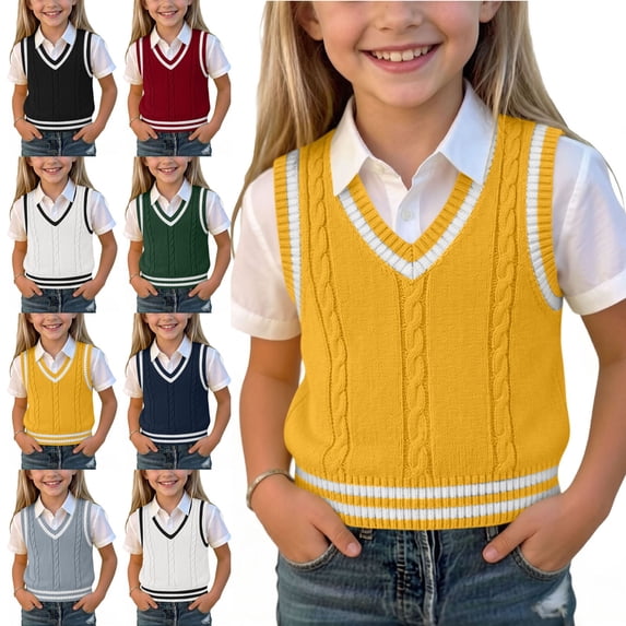 Crunowin Boys And Girls School Uniform Knit Sweater Vest V-Neck Sleeveless Spring Fall Pullover Tops Navy Size 3T