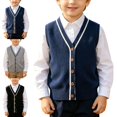 thumbnail image 1 of Crunowin Boys And Girls School Uniform Sweater Vest Button Closure Sleeveless Pullover Casual Cardigan Black Size 10, 1 of 8
