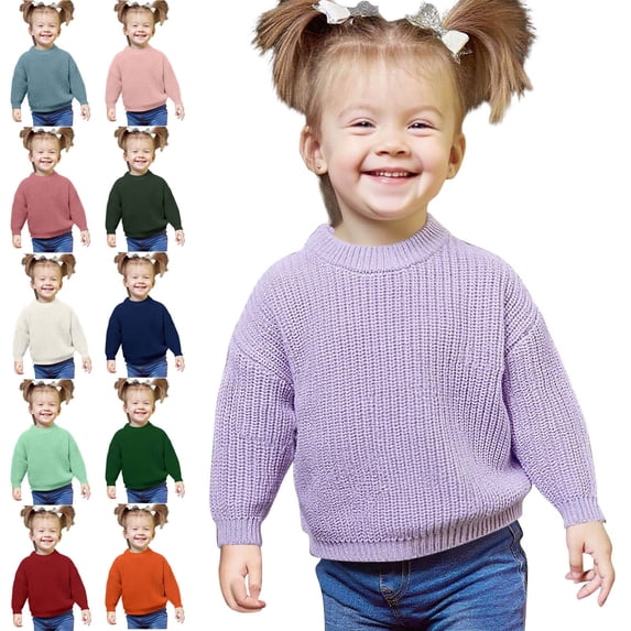 Crunowin Boys And Girls Stretchy Knit Sweater Crew Neck Long Sleeve Elastic Comfortable Fall Winter Kids Casual Tops Pink Size 3T