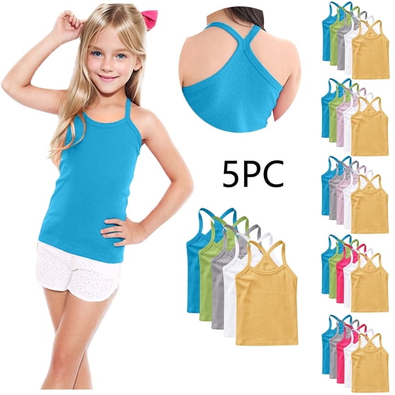 Crunowin Boys And Girls Summer 5-Pack Tank Tops, Lightweight Cotton Y-Strap Round Neck Casual Kids Vest Size 10 White