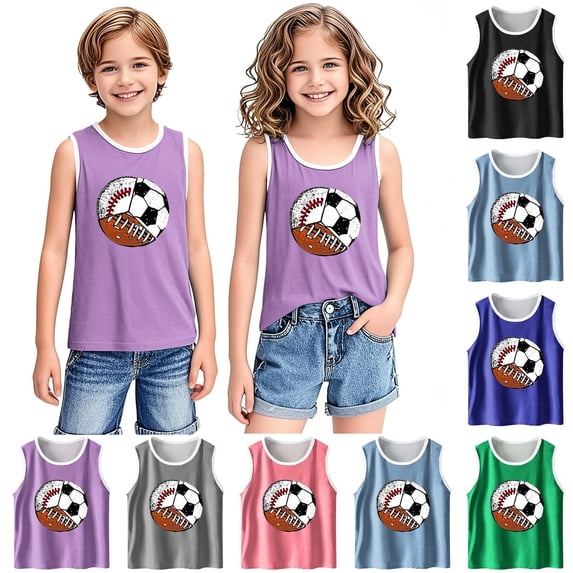 Crunowin Boys And Girls Summer Tank Tops Printed Sleeveless Comfort Stretchy Round Neck Basic Casual Top Blue Size 4T