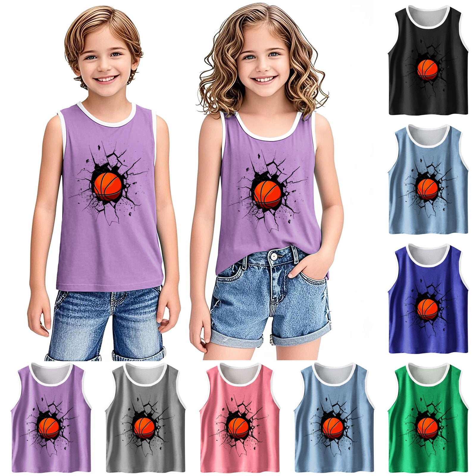 Crunowin Boys And Girls Summer Tank Tops Printed Sleeveless Comfort ...