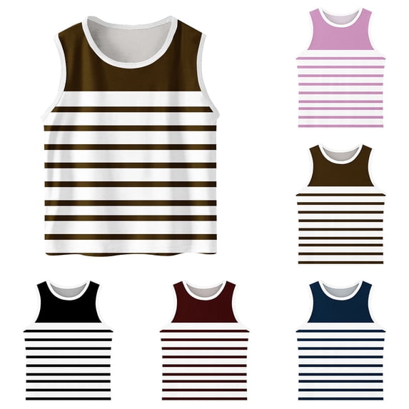Crunowin Boys And Girls Summer Tank Tops Striped Sleeveless Comfort Round Neck Casual Top Wine Size 12