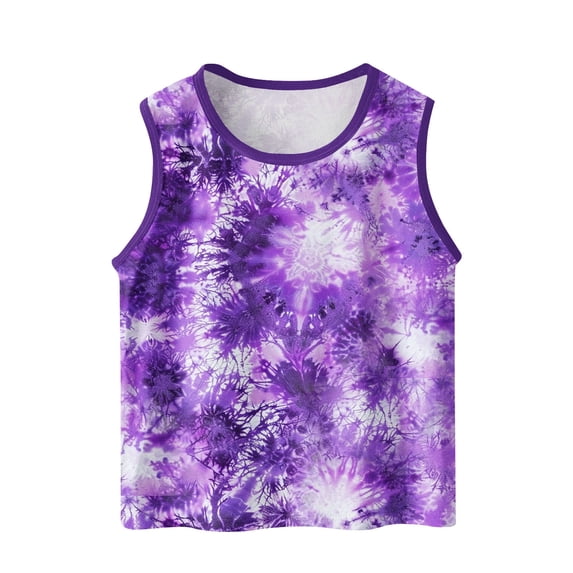 Crunowin Boys And Girls Summer Tank Tops Tie Dye Gradient Sleeveless Round Neck Trendy Casual Top Purple Size 6