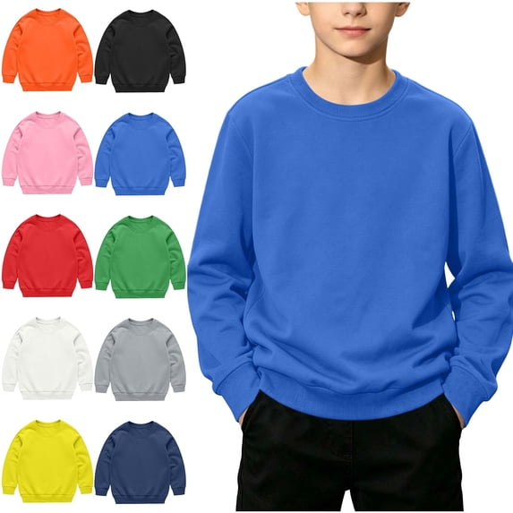 Crunowin Boys And Girls Sweatshirt, Long Sleeve Round Neck Lightweight Spring Fall Tops Blue 11-12 T