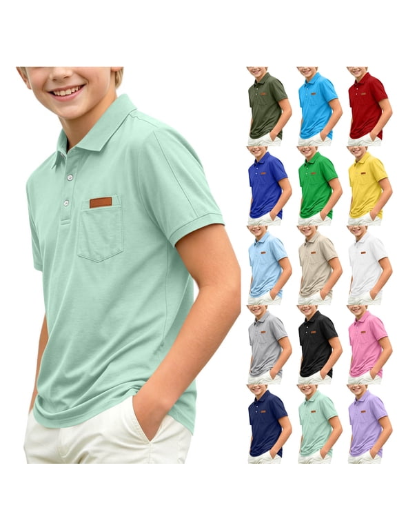 Boys Back to School T-Shirts Lightweight Preppy Style Short Sleeve Collar School Prep Tops Yellow Size 9