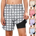 thumbnail image 1 of Crunowin Boys Beach Summer Shorts Plaid Pattern Double Layer Pockets Sport Shorts Red Size 5T, 1 of 10