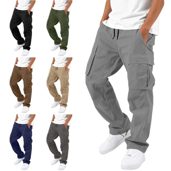 Crunowin Boys Cargo Pants, Cotton Elastic Waist Pockets Spring Fall Kids Casual Pants Black 14-15 T