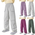 thumbnail image 1 of Crunowin Boys Cargo Pants Solid Color Military Style Sport Design, Lightweight Cooling Casual Pants Green Size 13-14 Years, 1 of 5