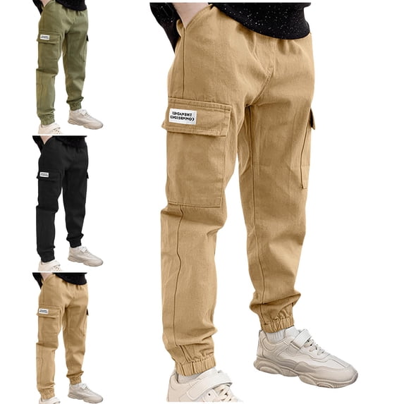 Crunowin Boys Cargo Pants, Spring Fall Elastic Waist With Pockets Kids Fall Everyday Wear Army Green 9 T