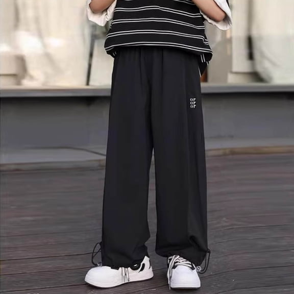 Crunowin Boys Casual Pants Ice Silk Wide Leg Solid Color Loose Mosquito Repellent Lightweight Pants Black Size 5T