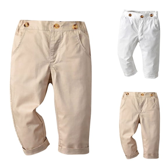 Crunowin Boys Chino Pants, Classic School Comfort Everyday & Formal Kids Suit Pants Khaki 3T