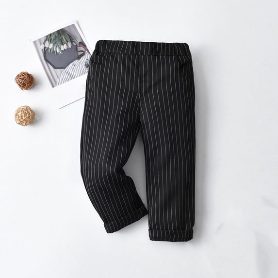 Crunowin Boys Chino Pants, Everyday & Formal Classic School Stripe Pattern Kids Suit Pants Black 6M