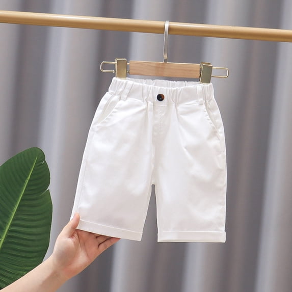 Crunowin Boys Cotton Cargo Shorts Solid Color School Uniform Lightweight Everyday Wear Shorts White Size 18 Months