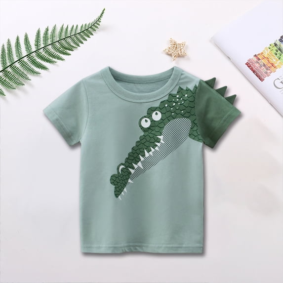 Crunowin Boys Cotton T-Shirts Soft Summer Short Sleeve, Basic Style Playtime Tops Green Size 4T