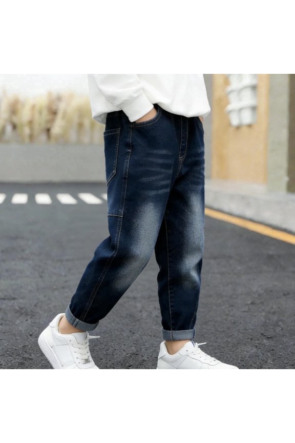 Boys Denim Pants, Solid Color Elastic Waist Sport Casual Jeans Size 12M