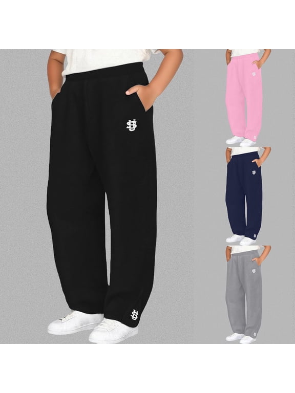 Boys Embroidered Pants, Slight Flare Leg Elastic Waist Casual Kids Sporty Pants Pink 4T
