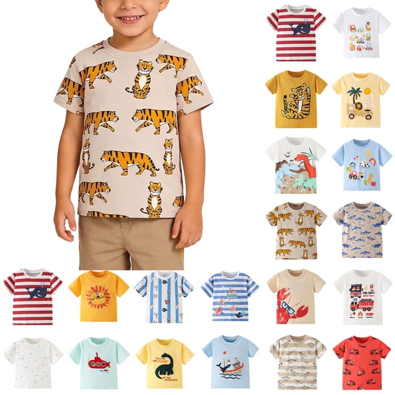 Crunowin Boys Girls Casual Graphic T-shirts, 2026 Summer Pullover Tops Short Sleeve Crew Neck Tops White 2 Years