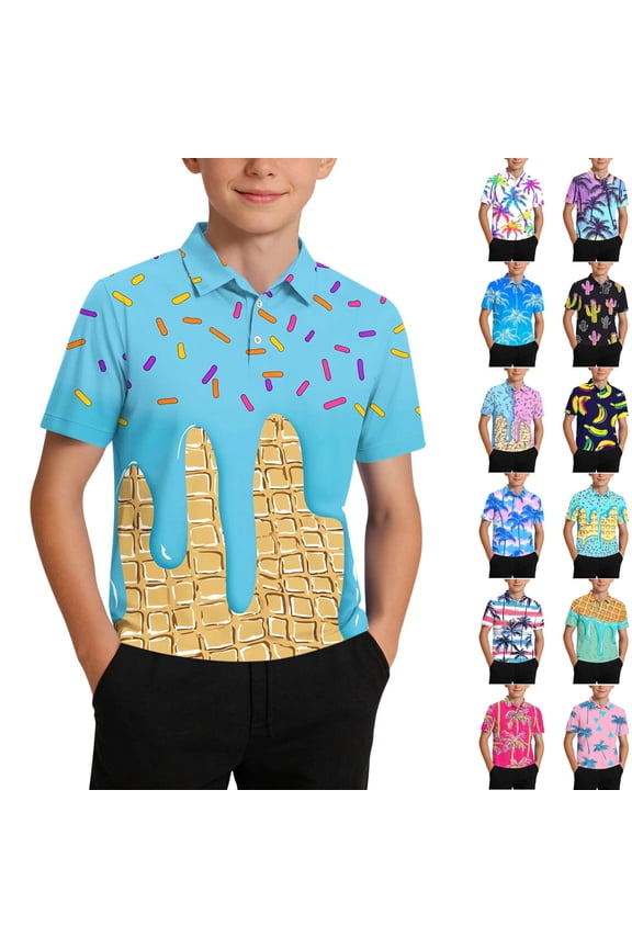 Boys Polo Shirts Hawaiian Golf Collared (5-15), Summer Short Sleeve School Uniform Tops Multicolor 5-6 Years