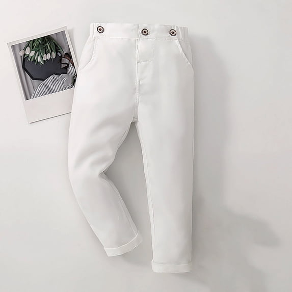 Crunowin Boys School Pants, Formal & Casual Classic Trousers Solid Color Kids Suit Pants White 6M