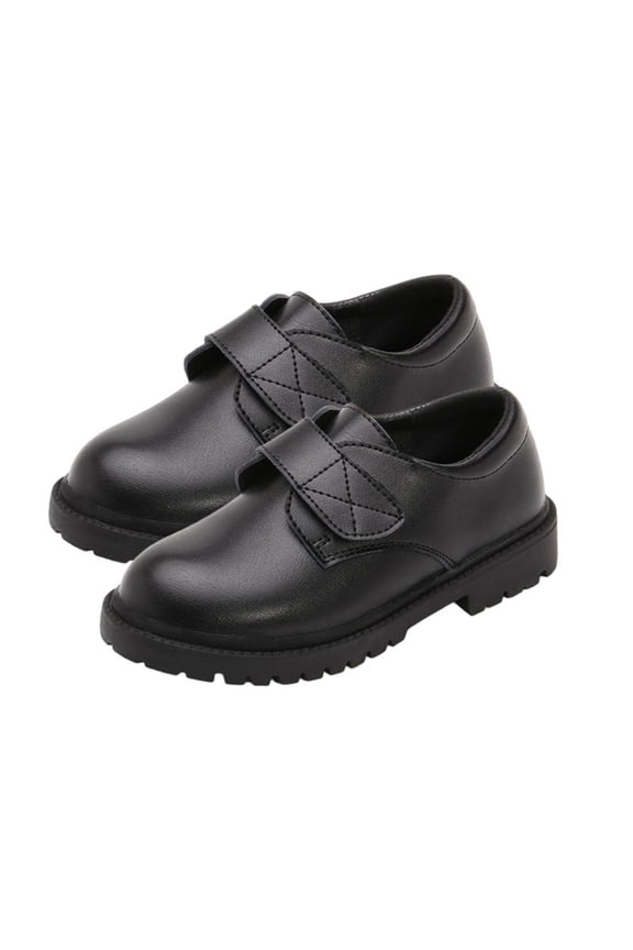 Boys' Soft Sole Leather Shoes British Look Hook and Loop Closure School Uniform Use Formal & Casual Shoes Black Size 12 M