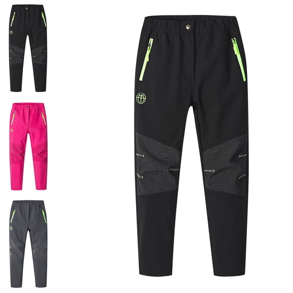 Crunowin Boys Softshell Outdoor Cotton Pants Waterproof & Windproof Fleece Lined Side Pockets Ankle Cuff Black Size 13