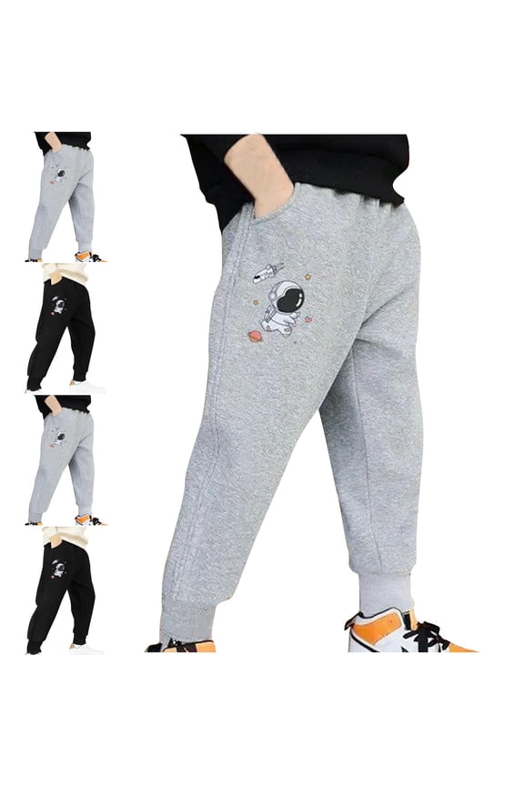 Boys Space Astronaut Pants, Cotton Autumn New Arrival Elastic Waist Sporty Kids Fall Everyday Wear Black 4 T