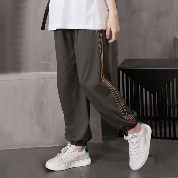 Crunowin Boys Sport Cargo Pants Lightweight Cuffed Bottom Mosquito Repellent Striped Letter Casual Outdoor Pants Dark Gray Size 13