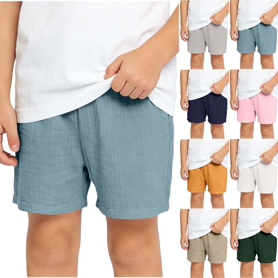 Crunowin Boys Summer Shorts Linen-Like Elastic Waist Outdoor Casual Everyday Shorts Navy Size 5T