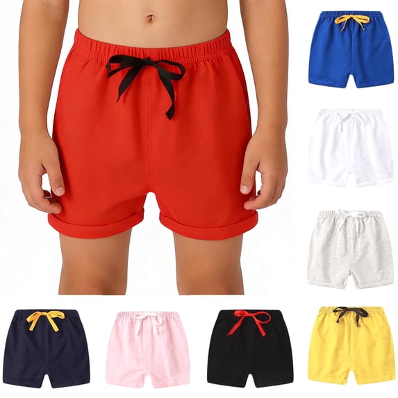 Crunowin Boys Summer Shorts Solid Color Lightweight Drawstring Waist Casual Sporty Shorts Red Size 3T