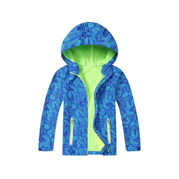 Crunowin Boys Windproof Waterproof Jackets, Hooded Zipper With Pockets Arrow Print Kids Sporty Outerwear Blue 7
