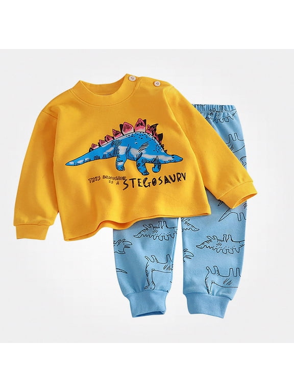Boys and Girls Cotton Outfit Sets Lightweight T-Shirt Graphic Long Sleeve Round Neck Top and Elastic Waist Long Pants Yellow Size 3M