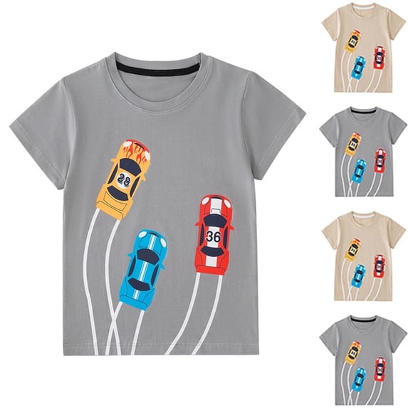 Crunowin Boys and Girls Cotton T-Shirts Machine Washable Stretchy Summer Casual Short Sleeve Round Neck Playtime Tops Gray Size 6