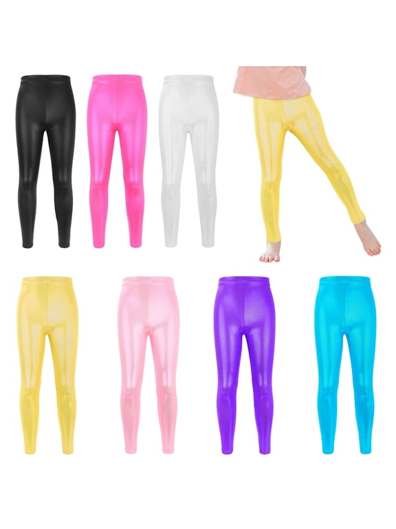 Boys and Girls Dance Pants Metallic Foil Print 4-Way Stretch Mesh Ventilation Yoga Leggings Pink Size 8