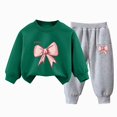 thumbnail image 1 of Crunowin Boys and Girls Outfit Sets Lightweight Bow Motif Long Sleeve Hooded Top and Elastic Waist Long Pants Army Green Size 3T, 1 of 2