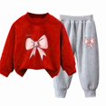 thumbnail image 1 of Crunowin Boys and Girls Outfit Sets Lightweight Bow Motif Long Sleeve Hooded Top and Elastic Waist Long Pants Red Size 8, 1 of 2