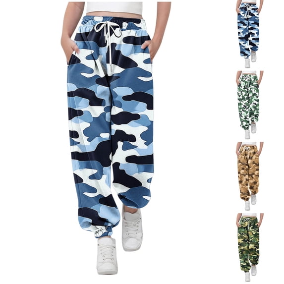 Crunowin Boys and Girls Pants, Camouflage Print Elastic Waist Sporty Kids Durable Pants Army Green 13