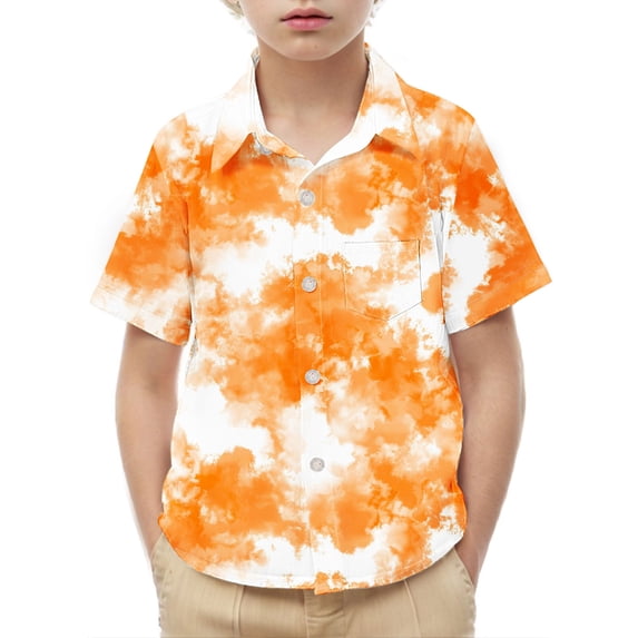 Crunowin Boys and Girls School T-Shirts Lightweight Tie Dye Pattern Short Sleeve, Pocket Casual Tops Orange Size 6