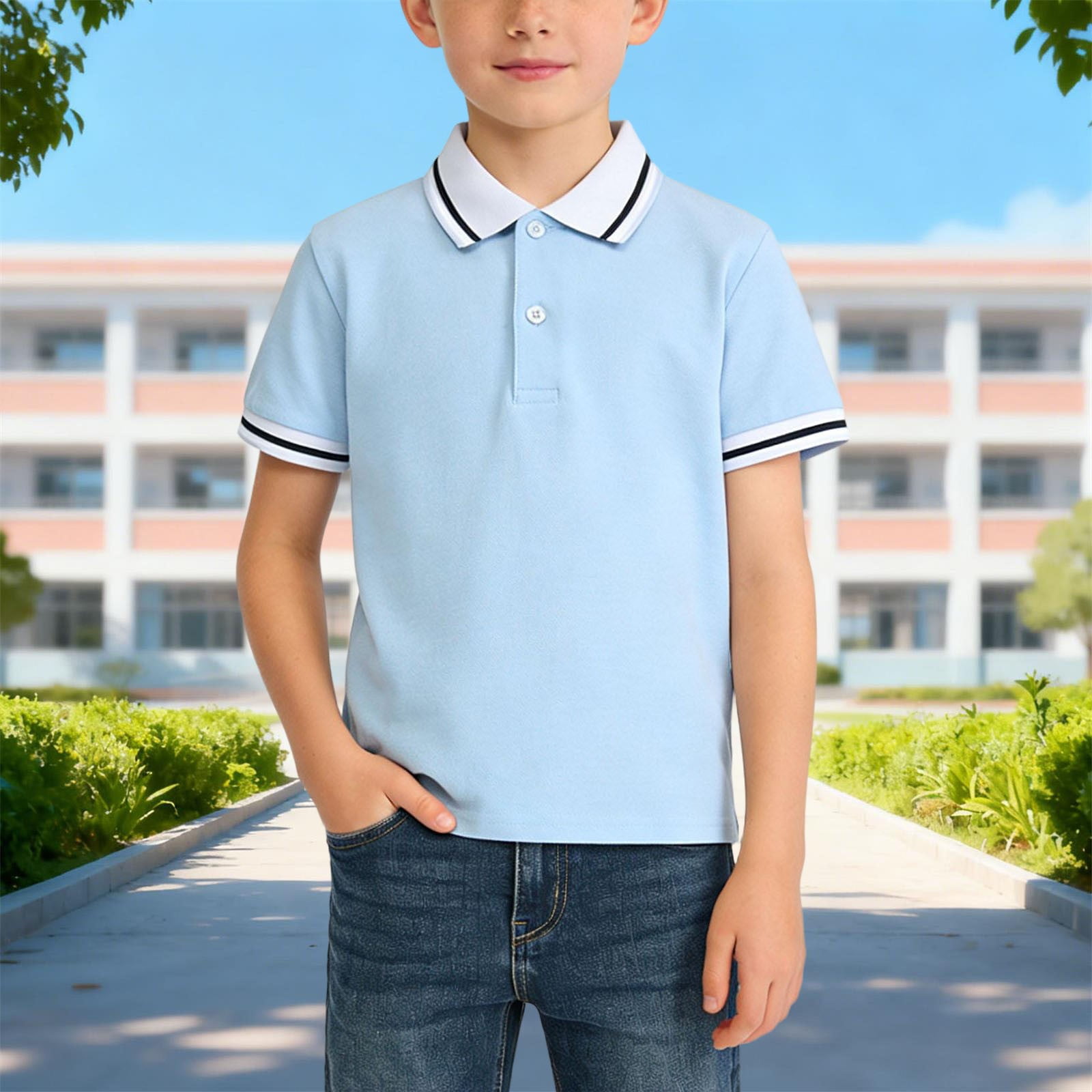 Crunowin Boys and Girls School Uniform T-Shirt Button Down Striped ...