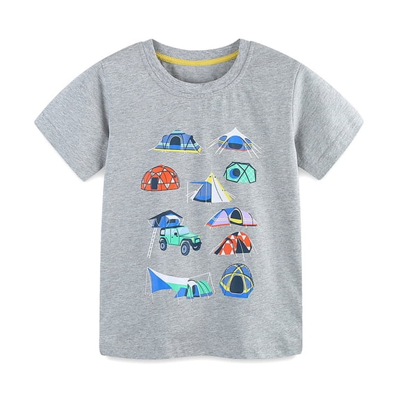 Crunowin Boys and Girls Short Sleeve T-Shirt Round Neck Car Print Summer Lightweight Casual Wear Top Gray Size 3T