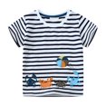 thumbnail image 1 of Crunowin Boys and Girls Short Sleeve T-Shirt Round Neck Cartoon Animal Embroidery Print Striped Youth Trendy Casual Lightweight Top Black Size 3T, 1 of 6