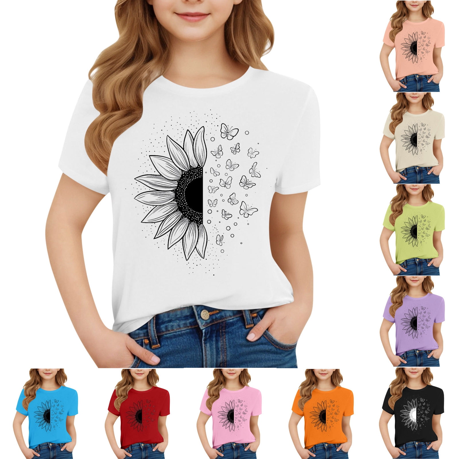 Crunowin Boys and Girls Short Sleeve T-Shirt Round Neck Casual Print ...