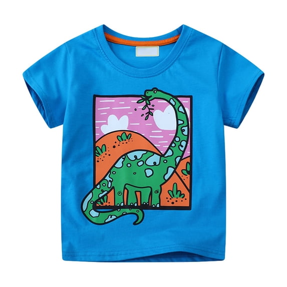 Crunowin Boys and Girls Short Sleeve T-Shirt Round Neck Dinosaur Print Simple and Cute Everyday Fun Top Blue Size 3T
