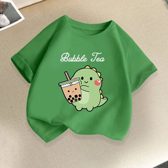 Crunowin Boys and Girls Short Sleeve T-Shirt Round Neck Dinosaur Print Summer Casual Playtime Comfort Top Green Size 10/12