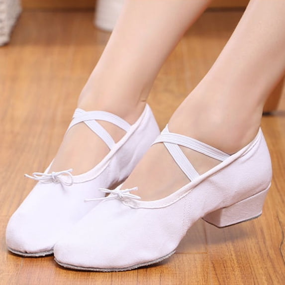 Crunowin Children'S Dance Shoes, Spring/Summer With Heel Canvas Material Practice Dance Shoes White
