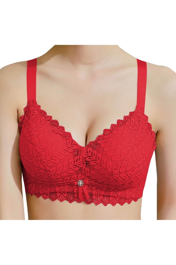 Embroidery Bra for Women and Senior, Adjustable Strap Lace Bralette Breathable Wirefree Bra Red 38/85