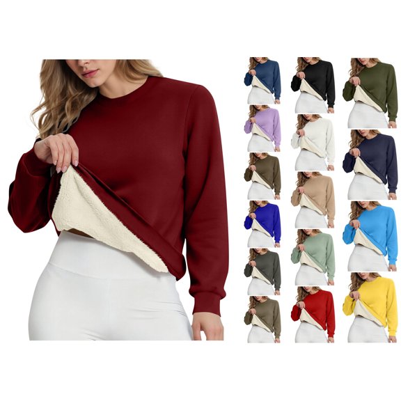 Crunowin Fleece Lined Sweatshirts for Women, Plus Size Long Sleeve Round Neck Pullover Tops Fall Winter Warm Tops Brown M